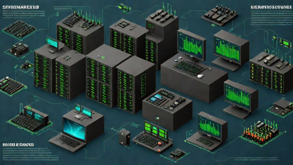 Isometric illustration of stacked Linux servers with version numbers and green and red status badges